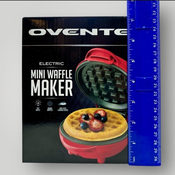 Ovente Electric Mini Waffle Maker, 4-Inch Non-Stick Plates, Red! - Picture 2 of 6